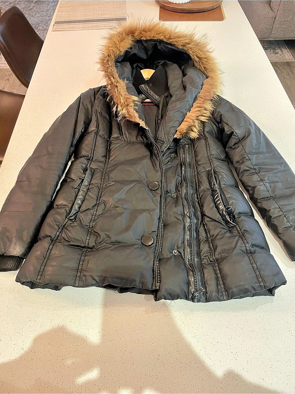 Women's Black Fur-Trim Puffer Jacket